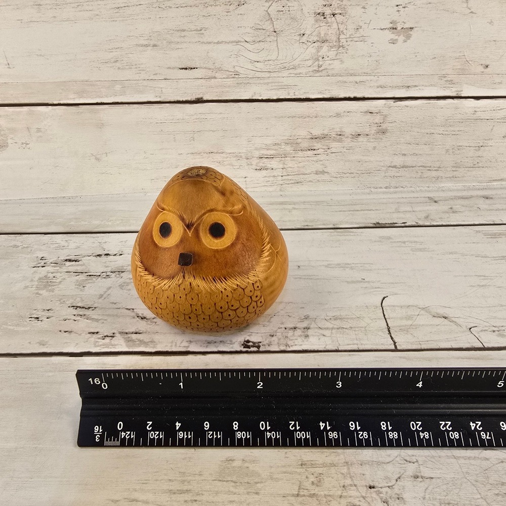Lucuma Handmade Peru Carved Gourd Owl Figurine Folk Art‎ Brown 3 Inch